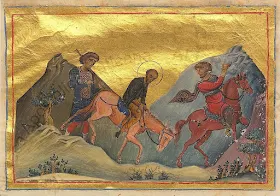 Μικρογραφία Minologiya Vasiliya II. Κωνσταντινούπολη. 985 Βατικανό Βιβλιοθήκη. Ρώμη John_Chrysostom_in_exile_(Menologion_of_Basil_II)