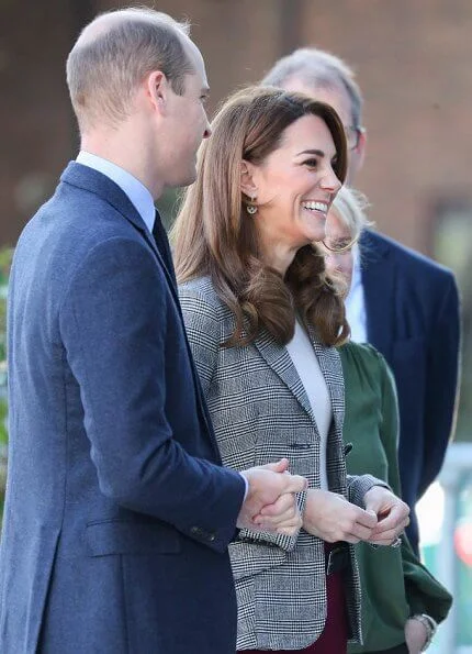 Kate Middleton wore Smythe 2 button blazer, Gianvito Rossi Piper suede pumps, Mappin and Webb empress drop earrings