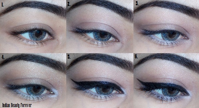 Day time shimmer eye makeup with winged liner Tutorial