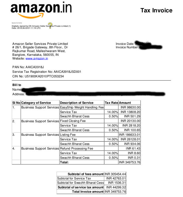 Amazon seller fee invoice