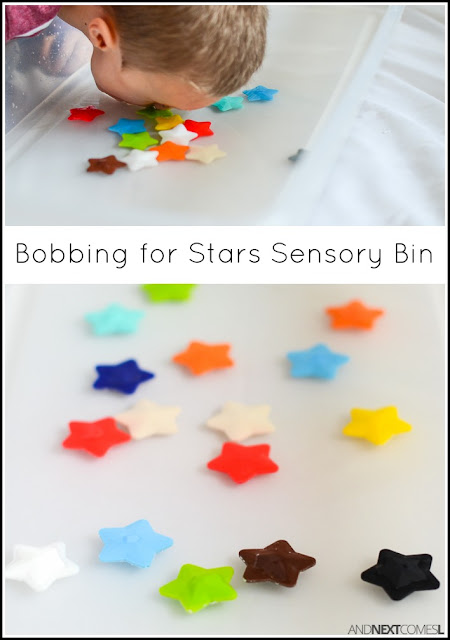 Bobbing for stars sensory bin for kids - a fun twist on the classic game of bobbing for apples from And Next Comes L