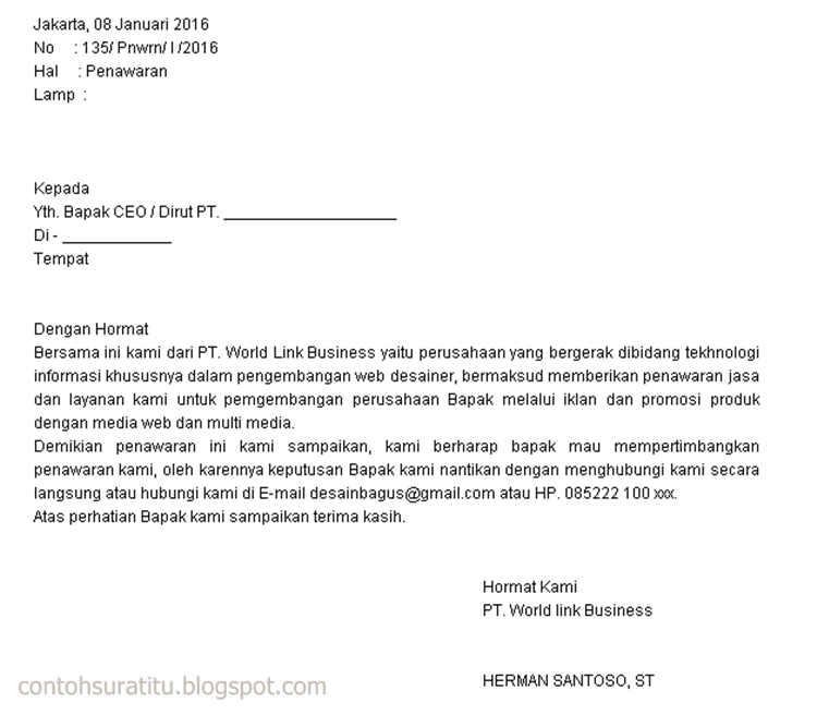 Asli Contoh Surat Penawaran Barang Dan Jasa Contoh Terbaru