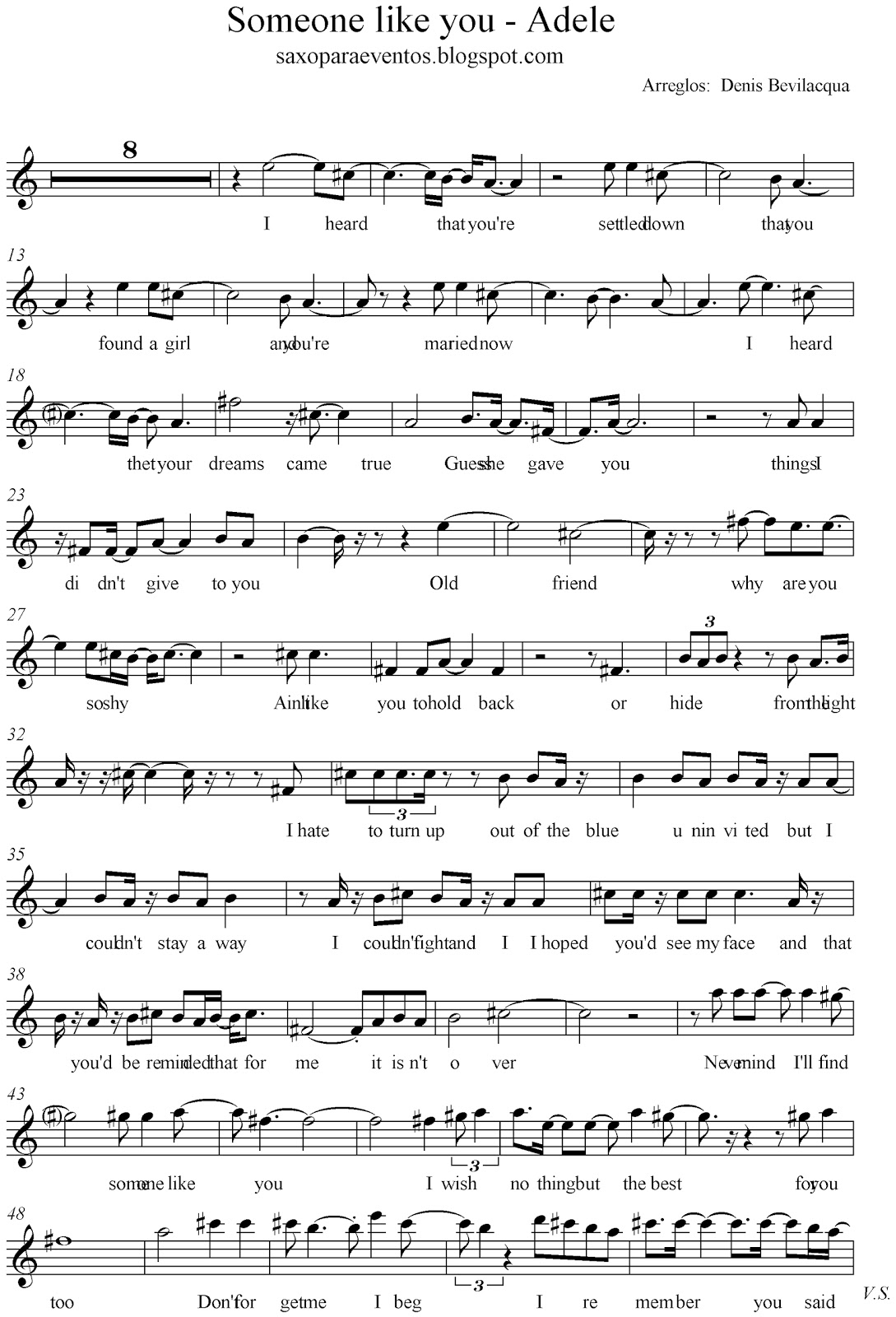 Chasing Pavements Adele score and track (Sheet music free) Free