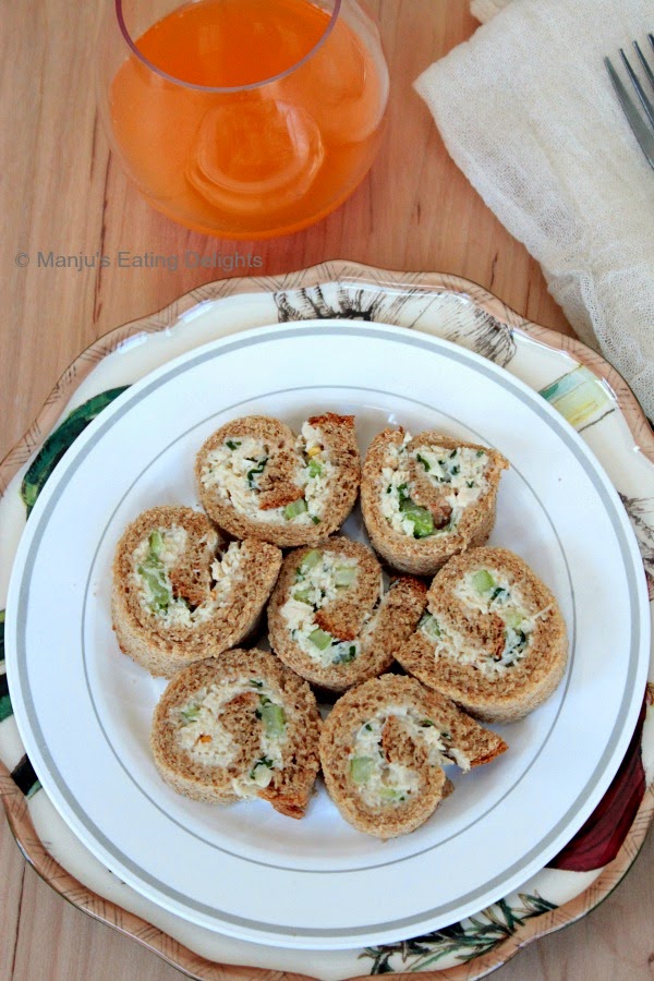 Manju's Eating Delights Chicken Salad Pinwheels