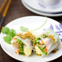 how to make spring rolls with sesame ponzu vinaigrette?