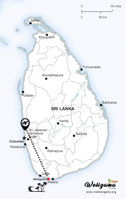 Visit Weligama from Colombo Airport using Google map