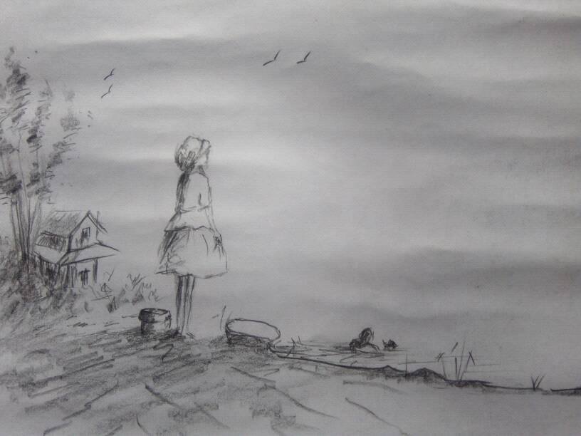 cute village_village girl_pencil draw SHIJU M DRAWINGS