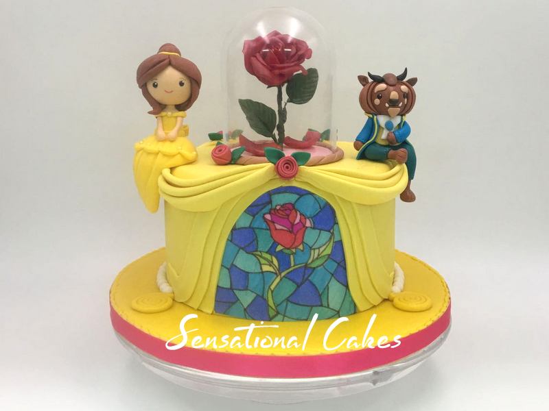 The Sensational Cakes Beauty And The Beast Classic 3d Cake Design Featuring Princess Belle And The Beast Mrs Tea Cupcakes Amd Chip And Enchanter Rose For This Very Special Cake