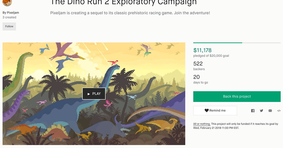 Pixeljam on X: The Dino Run 2 Kickstarter Launches January 24th! This one  will be quite different than the previous one, and most other KS campaigns  for that matter. Read the whole