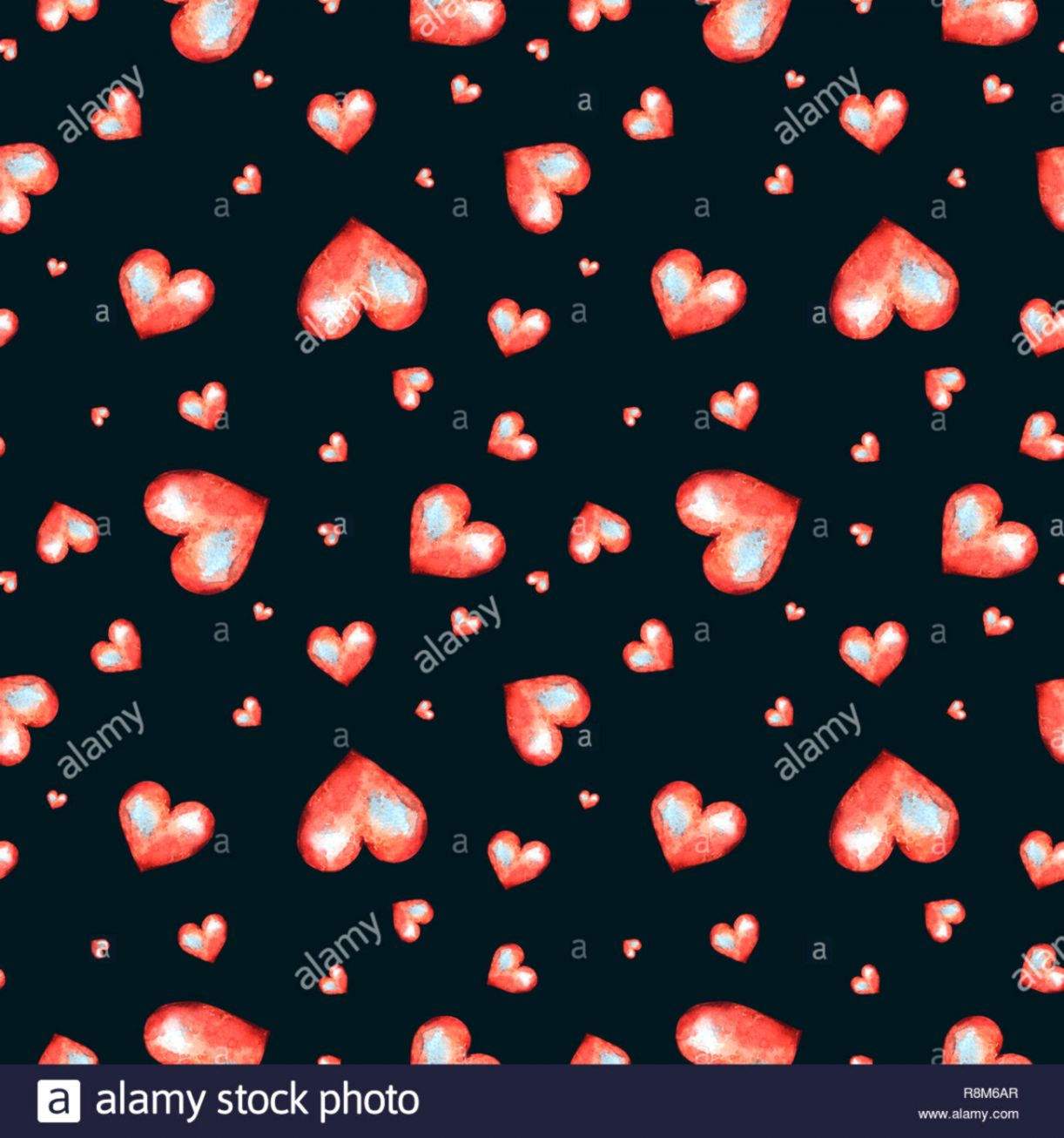 Valentines day watercolor seamless pattern with red heart vintage