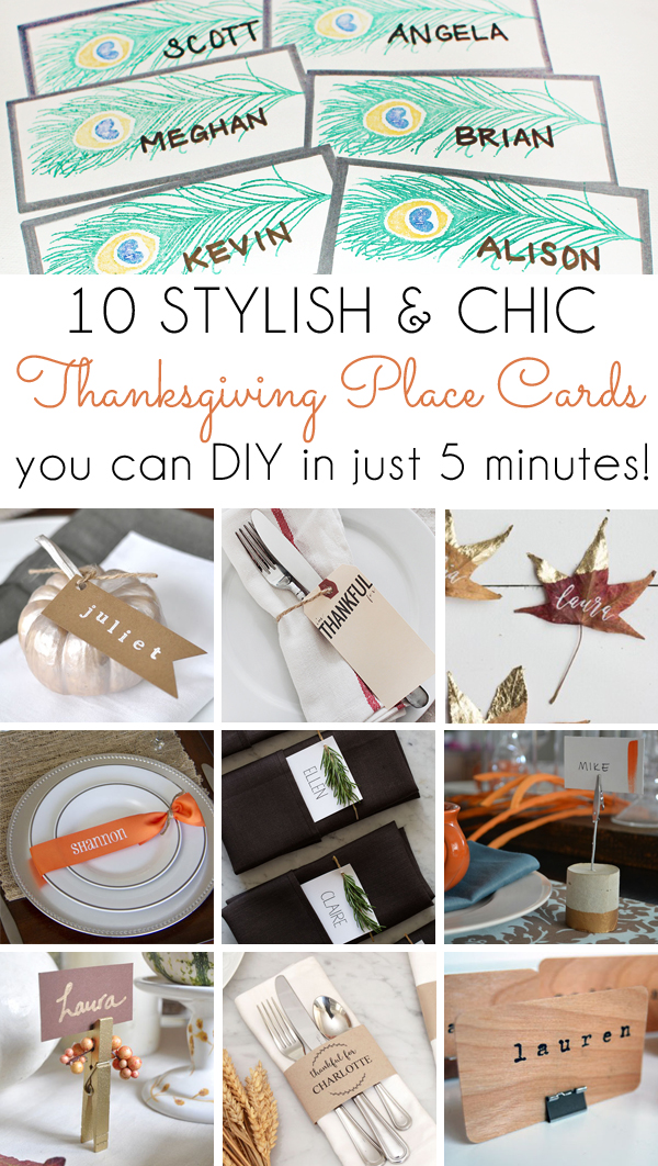 LOVE THESE IDEAS! 10 chic & stylish Thanksgiving Place Cards that you can DIY in just five minutes! Quick and easy ways to set your table in style! Thanksgiving Place Cards