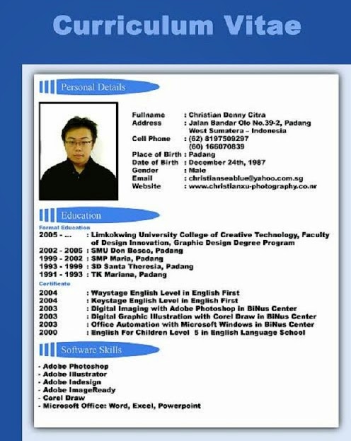 Contoh Format Curriculum Vitae (Daftar Riwayat Hidup) Dalam Bahasa ...