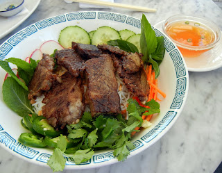 Crispy Braised Short Ribs over Rice Vermicelli  at the Elizabeth St. Cafe