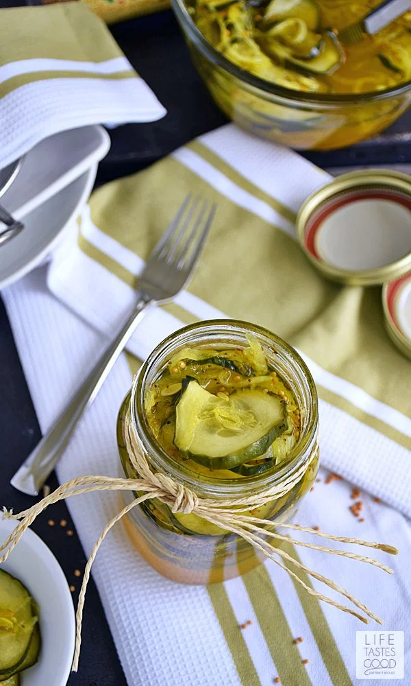 Homemade Bread and Butter Pickles | by Life Tastes Good are easy to make, fresh, and the perfect accompaniment to your favorite sandwich. #SundaySupper