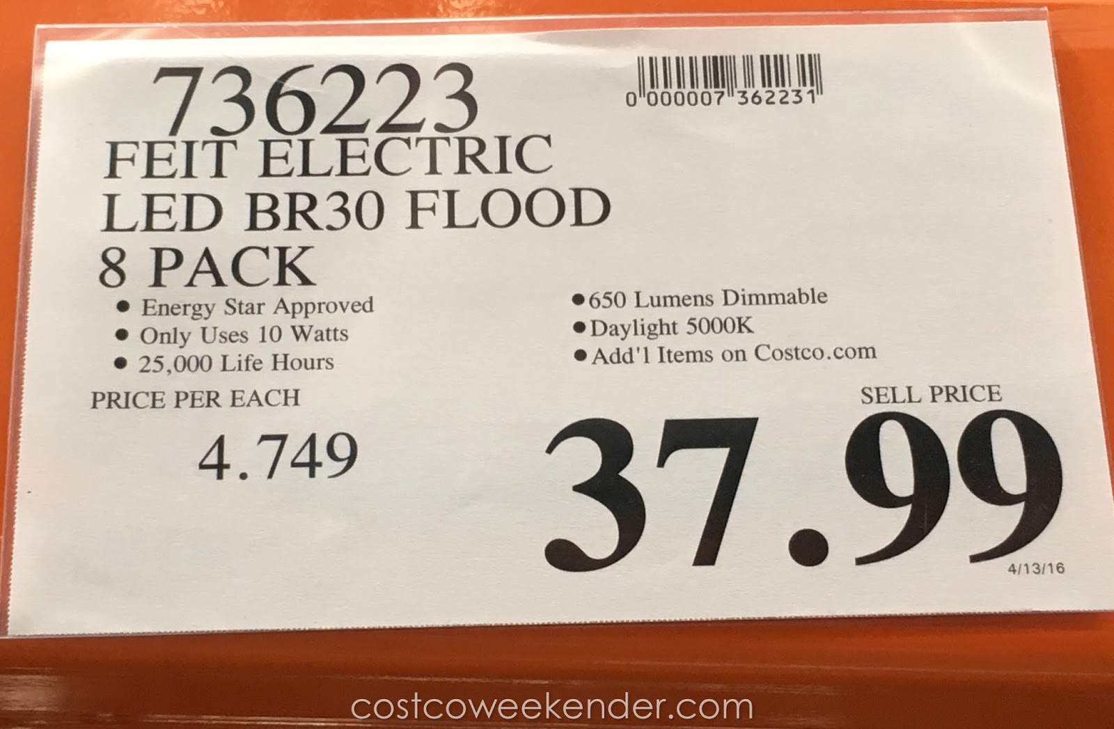 Feit Electric BR30 LED Flood Light Bulb (8 pack) Costco Weekender