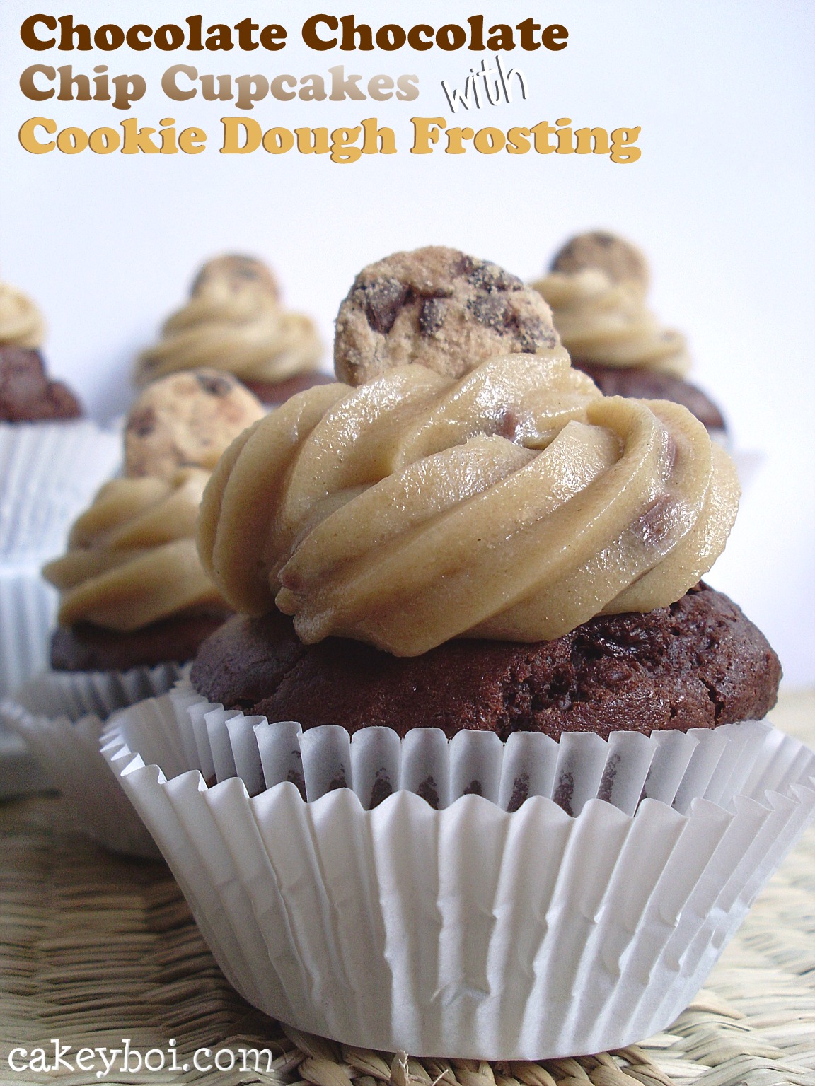 Chocolate Chip Cookie Dough Cupcakes with Cookie Dough 