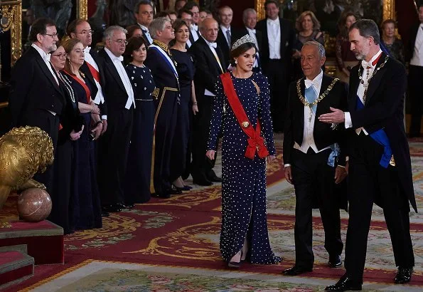 Queen Letizia wore a dress by Spanish fashion label Ana Locking kicked off its Spring - Summer 2017 , diamond tiara, diamond earrings