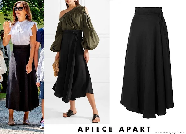 Crown Princess Mary wore APIECE APART Rosehip Tencel and linen blend wrap skirt