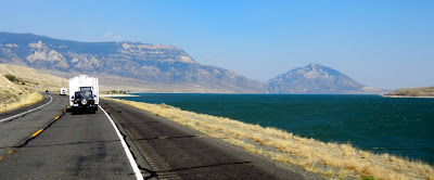 Views of the Buffalo Bill Reservoir on highway 20 outside of Yellowstone National Park in Wyoming