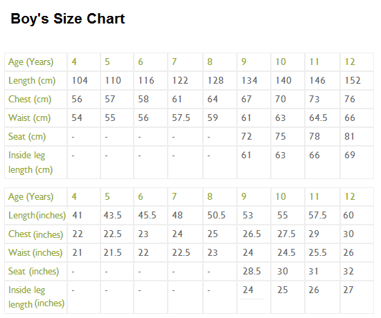 Childrens Place Boys Size Chart