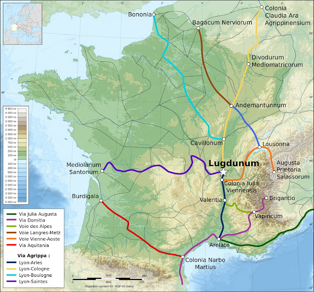 Схема древнеримских стратегических трасс, построенных в Галлии