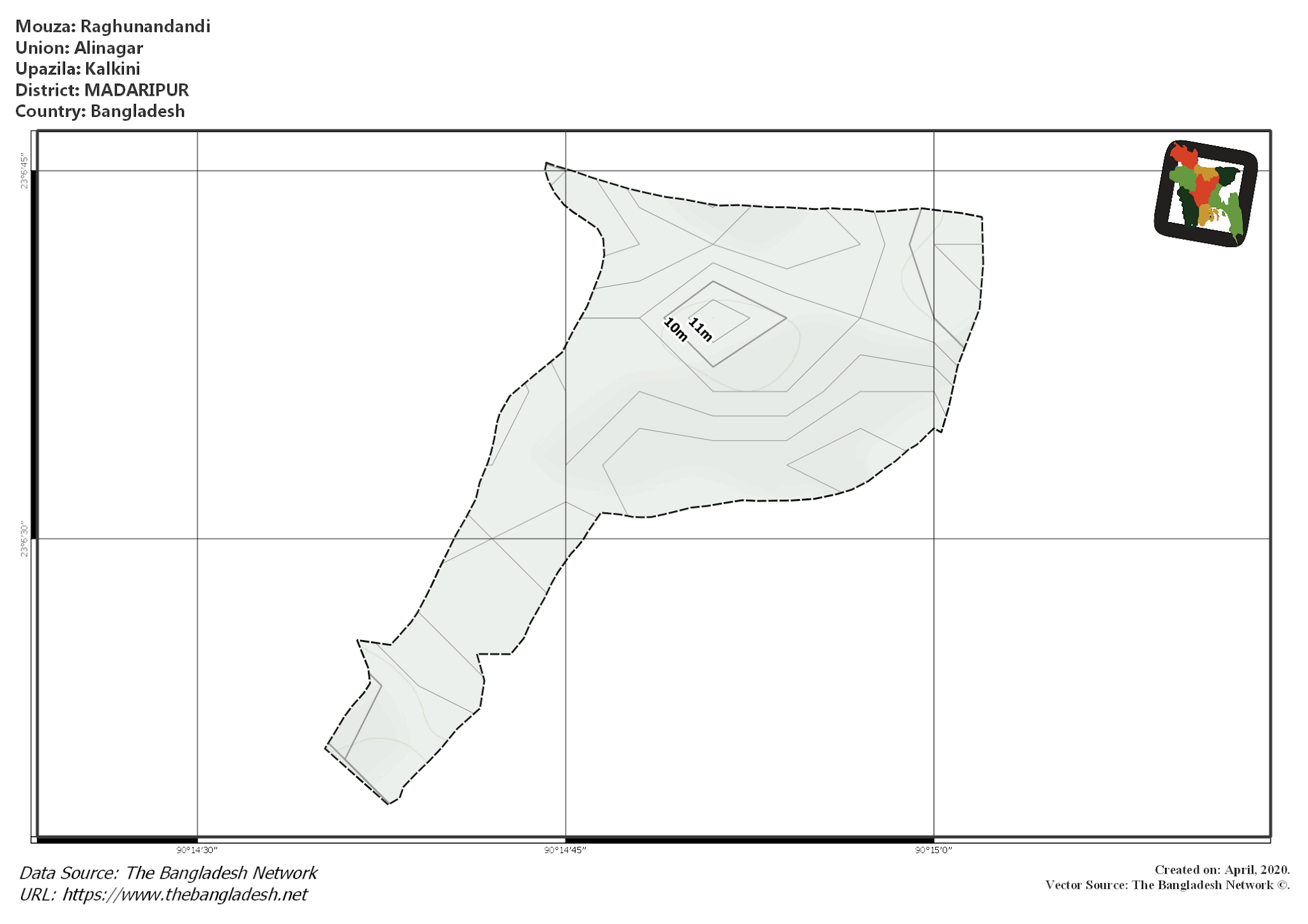 Map of Raghunandandi Mouza of Kalkini Upazila, MADARIPUR, Bangladesh.