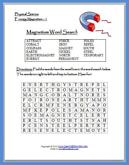 Magnetic Energy Word Search Puzzle - Classroom Freebies
