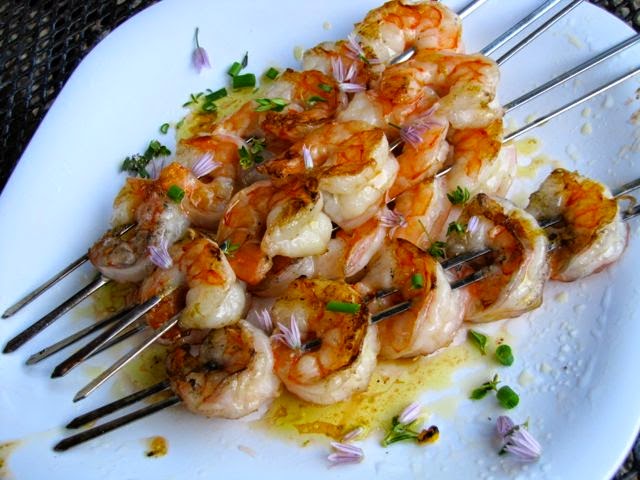 Diane Carnevale: Grilled honey-chili-lime shrimp + charred corn salad