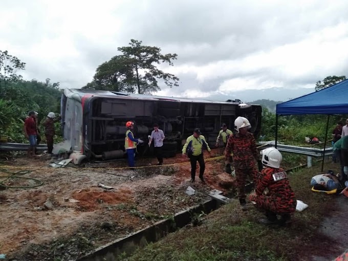 Lima Kemalangan maut bas bawa kakitangan Politeknik Sandakan terbalik di Jalan Marak Parak, Kota Marudu