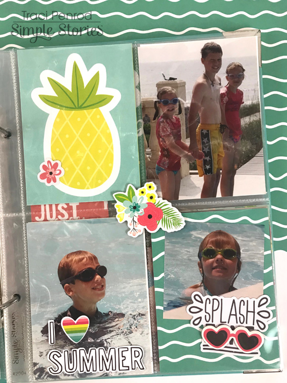 Summer pocket page scrapbook album with pool and beach photos