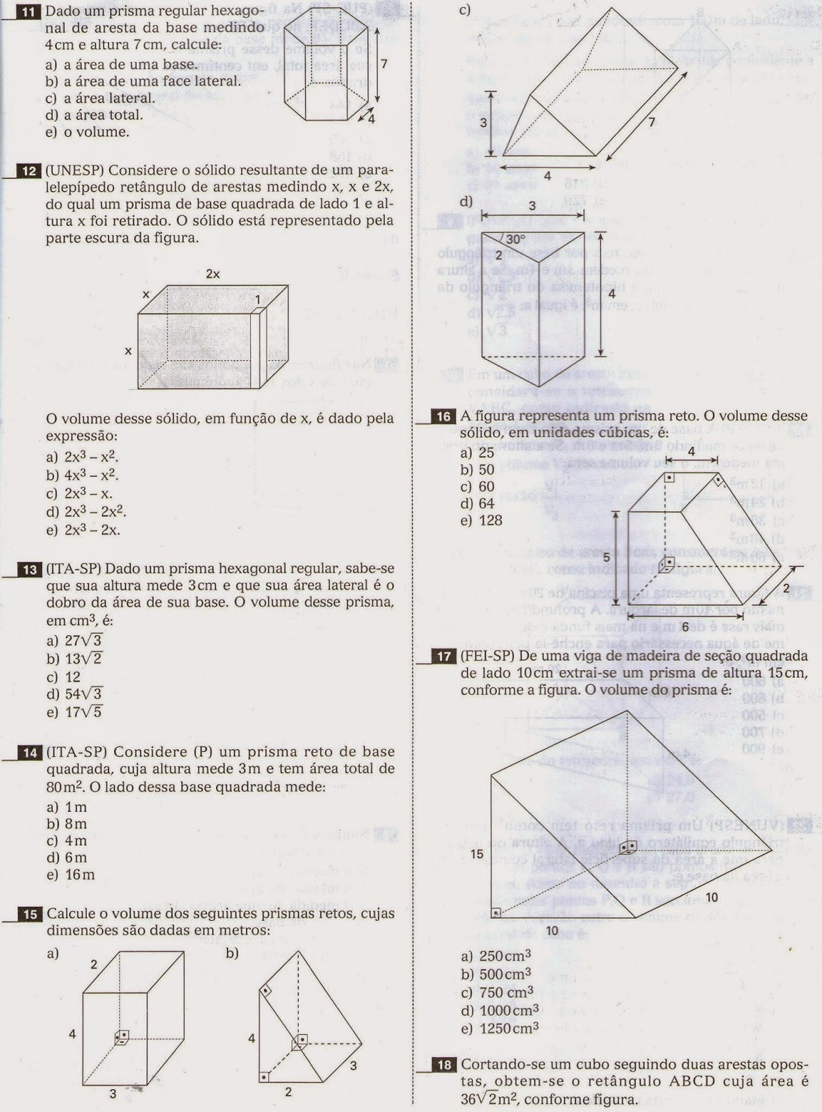 Lição de casa: Prismas