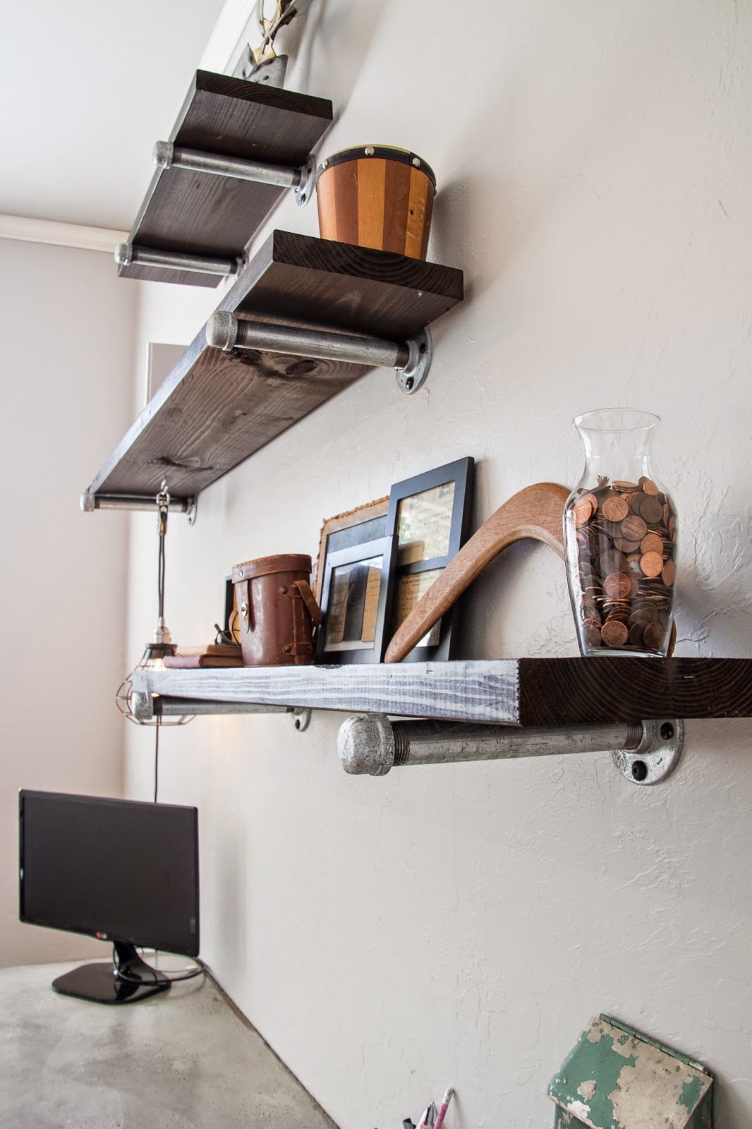 The Duffle Family Concrete Desk and Pipe Shelves Office