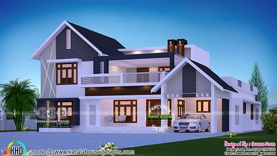 Mixed roof beautiful 4 BHK house design