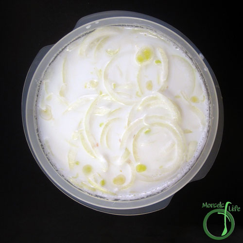 Morsels of Life - Onion Strings Step 2 - Soak onion in buttermilk.