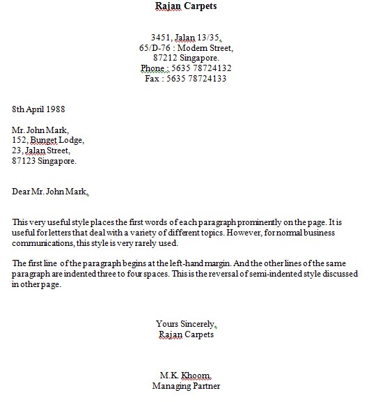 Example of application letter using indented style
