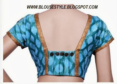 BLUE BACK NECK BLOUSE WITH GOLD BORDER 