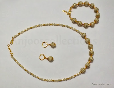 Handmade Cream Bead and Pearl Necklace Set 