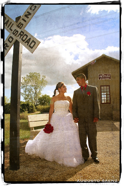 Bride and groom at the Road Crossing Hilliard, OH