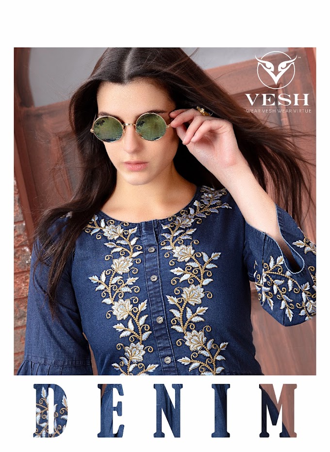 Vesh denim Embroidered kurtis Latest design