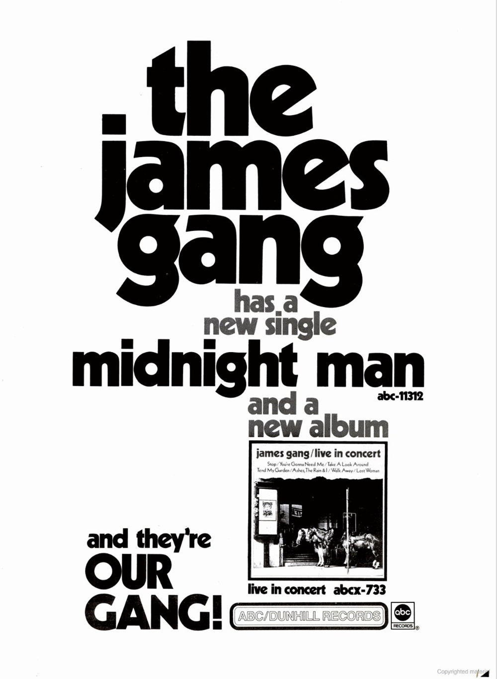 Rock & Roll Newspaper Press History The James Gang "Midnight Man
