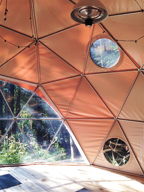 Inside the yoga dome at Nectar Yoga Bed and Breakfast in Bowen Island, Horseshoe Bay, Vancouver.