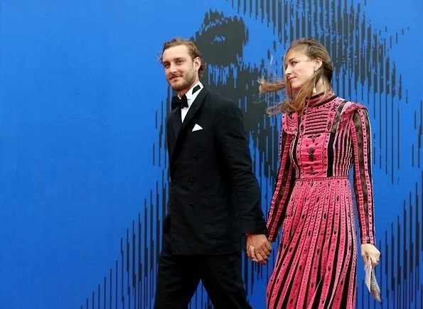 Beatrice Borromeo wore Valentino embellished pleated silk dress at at the 74th Venice Film Festival. Pierre Casiraghi