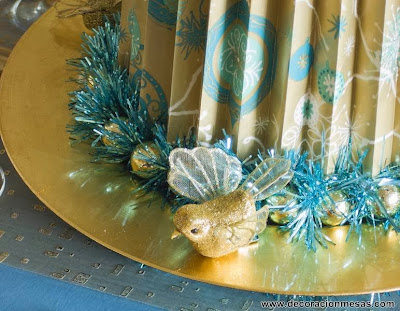 decoracion mesa navidad dorado y azul detalle centro mesa