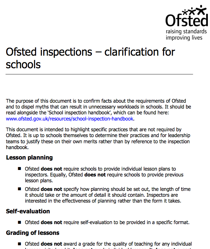 Latest OFSTED guidance