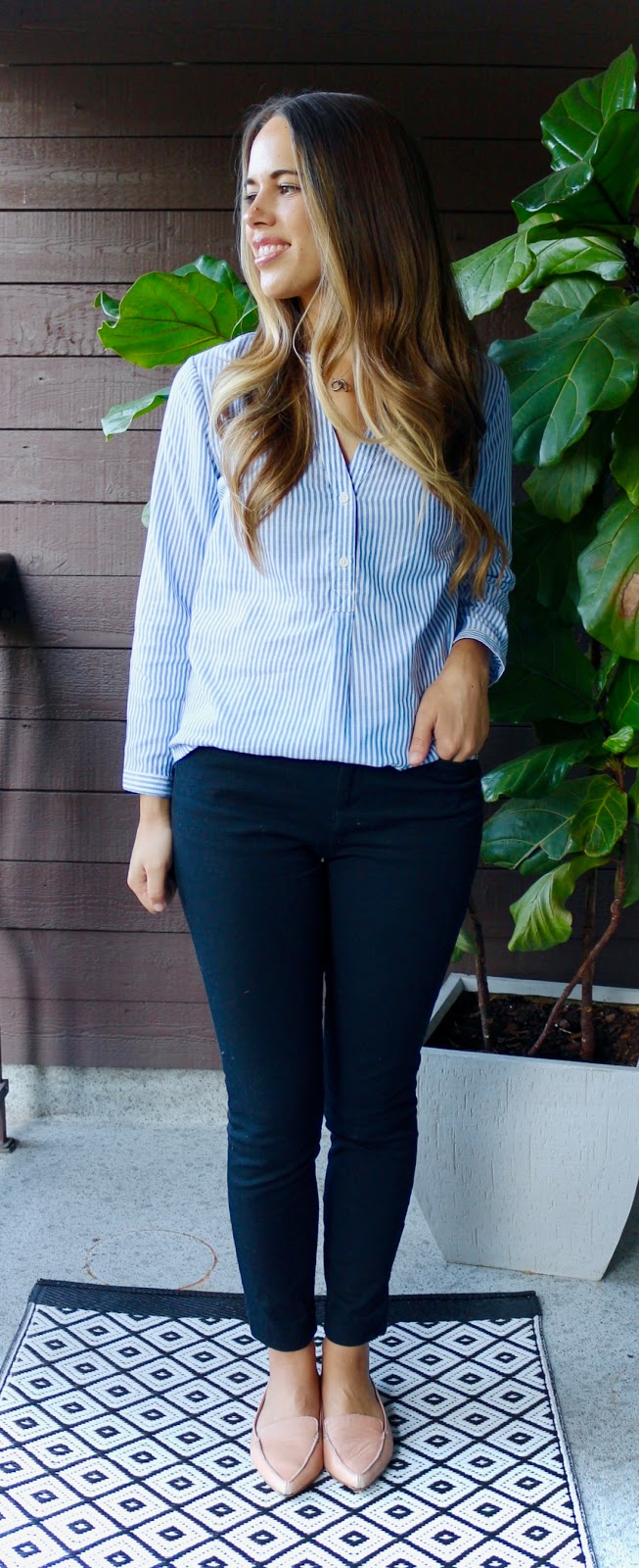 Jules in Flats - Striped Tunic Popover Top (Business Casual Fall Workwear on a Budget) 
