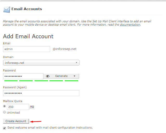 Silahkan untuk di isi form pada halaman e-mail accounts
