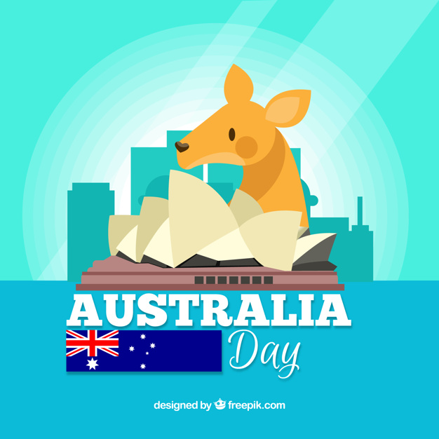Australia day background with kangaroo and skyline of sydney Free Vector