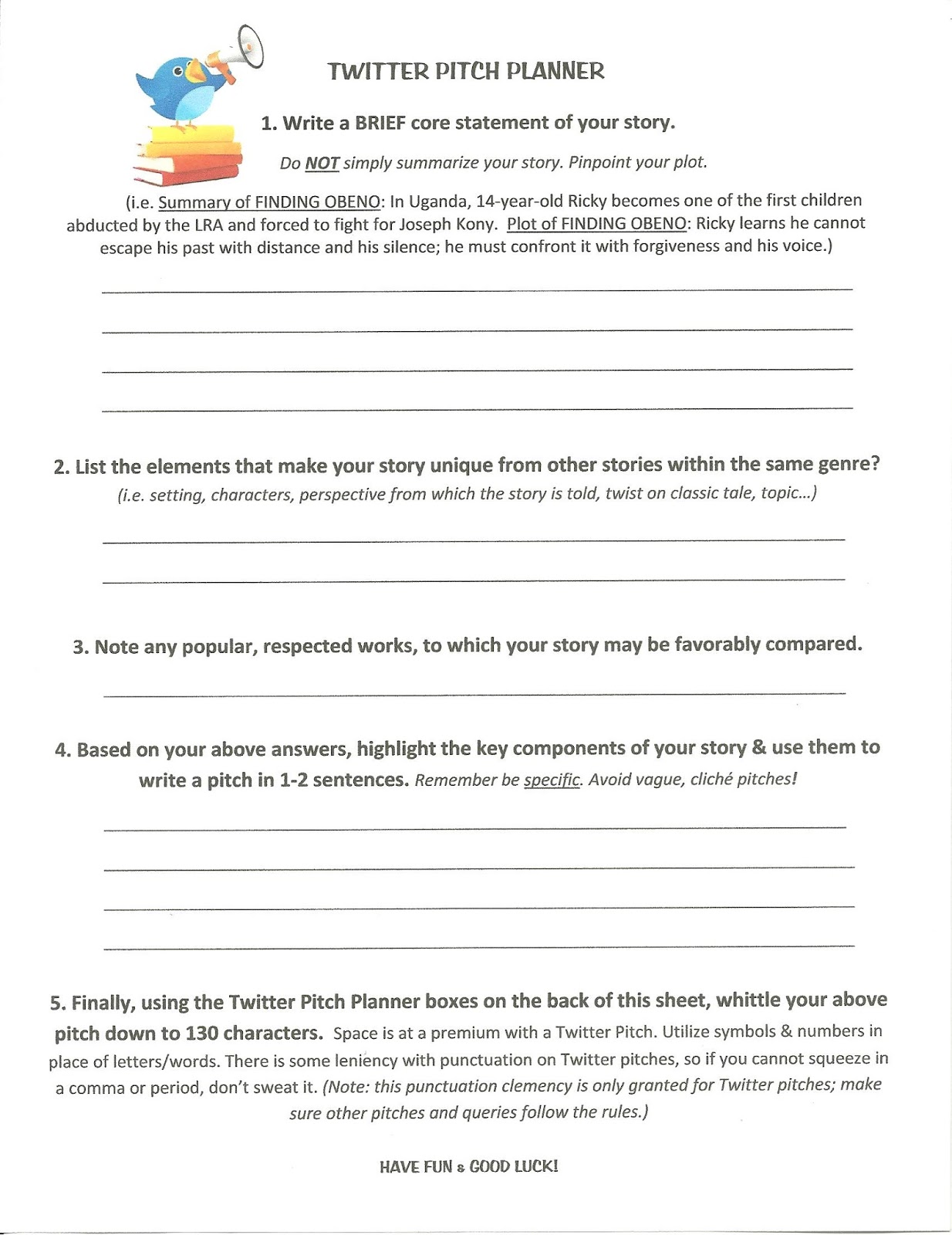 Writers Dojo Planning your Twitter Pitch