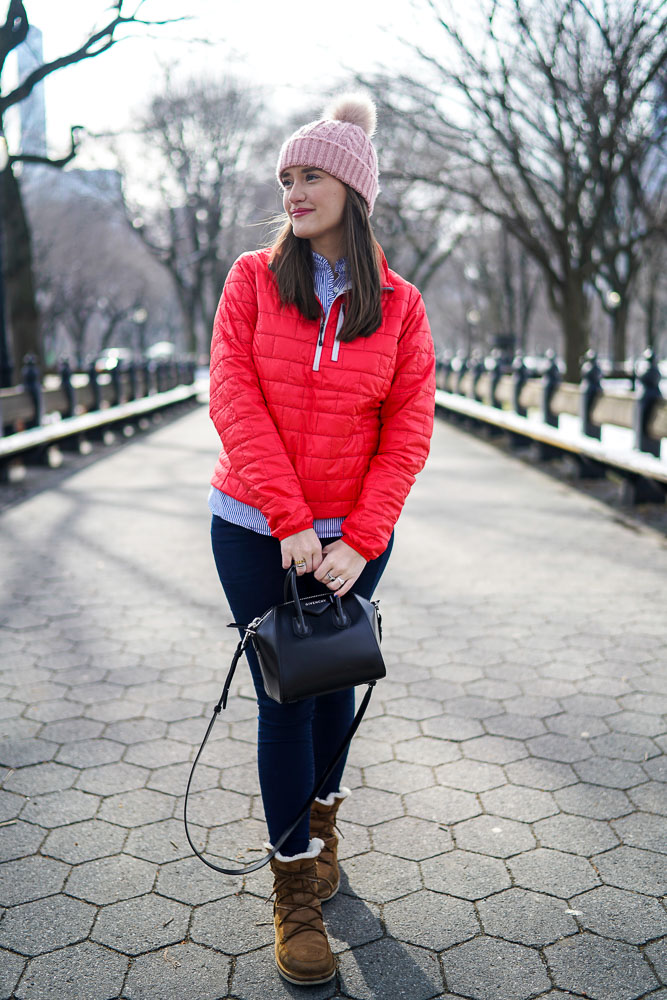Krista Robertson, Covering the Bases,Travel Blog, NYC Blog, Preppy Blog, Style, Fashion Blog, Travel, Fashion, Style, NYC, Patagonia, Central Park, Winter Jackets, Bright Colored Coats, Warm Clothes