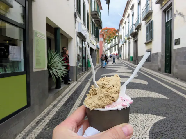 Eating gelato from Ottavia on the streets of Funchal